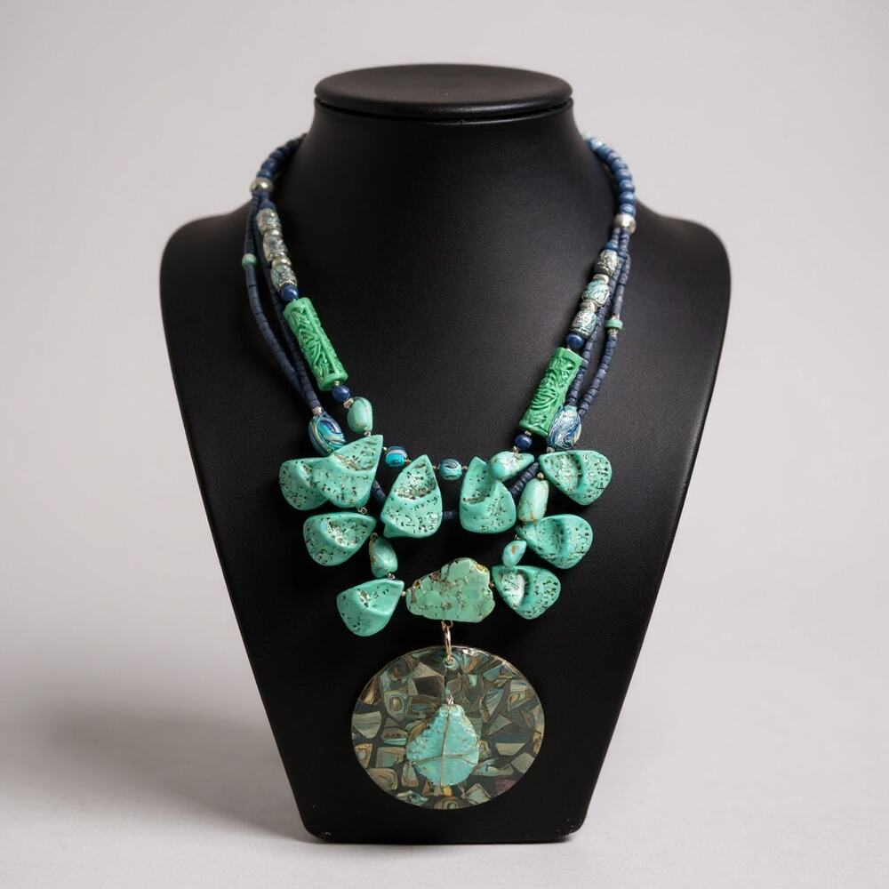 Chico’s Hera Pendant Necklace Turquoise Blue Statement Necklace NWT